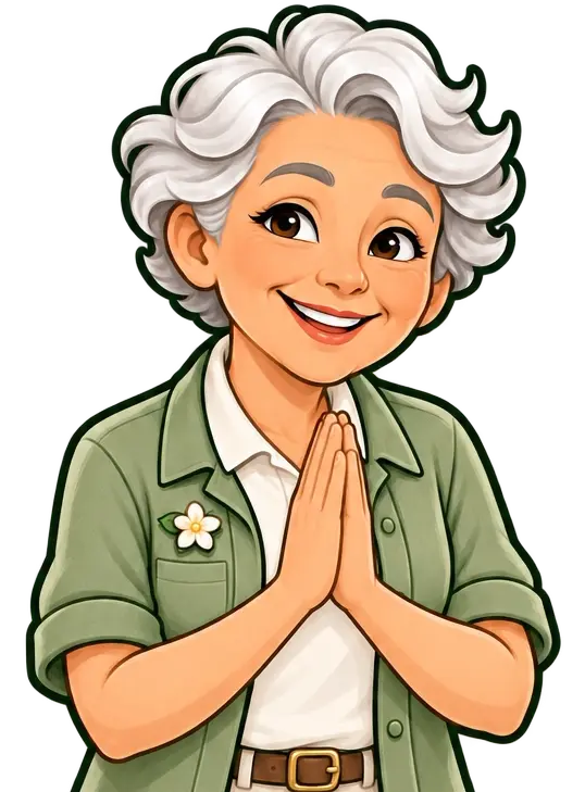 La mascotte Elder Blossom fait signe de la main